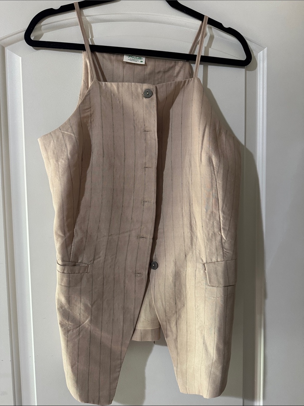 Sleeveless Beige Pinstripe Vest Size Large